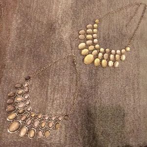 Pair of necklaces with gold chains-yellow and gray